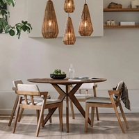 Ensemble table et chaises de salle à manger en bois de teck massif 4 places table ronde d'intérieur et chaises marron pour ensemble de meubles de restaurant commercial