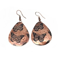 Boucles d'oreilles ethniques australiennes de 1960, bijoux patinés, grandes boucles d'oreilles martelées en cuivre coloré, bijoux fantaisie roses pour femmes