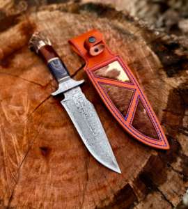 Cuchillo de Caza de Acero de Damasco Hecho a Mano, Cuchillos de Hoja Fija para Campismo y Supervivencia, con Funda de Cuero Fino, Cuchillos de Acero Personalizados - Product Image 2