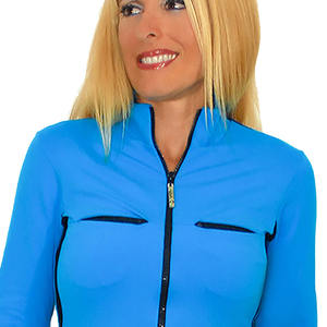 Top qualité femmes bleu couleur fermeture éclair Gym Fitness veste d'entraînement avec manches complètes et col montant à vendre femmes vêtements de Fitness - Product Image 3