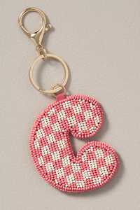 Azure Blue White Checkered Seed <b>Bead</b> Initial A Embroidery Alphabet Keychain Handmade Gold Metal Clasp Purse Bag Charm Gift Trend - Product Image 5