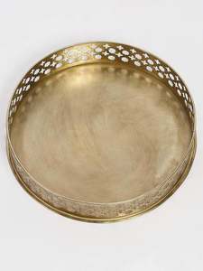 Plateau en aluminium doré rond fait main stockage de parfum vanité Pooja cadeaux de mariage plateaux en métal au prix de gros - Product Image 5