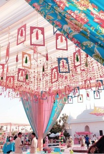 Decoración de techo colorido Mdf marco colgante de madera borla decoración de boda fiesta evento Diwali Festival jardín telón de fondo Photoprop - Product Image 2