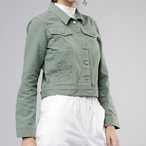 แจ็คเก็ตยีนส์ผ้าฝ้ายลำลองสำหรับผู้หญิง รุ่นใหม่ขายดี ปิดด้วยกระดุม เสื้อโค้ทฤดูใบไม้ร่วงและฤดูหนาว แจ็คเก็ตยีนส์ขายส่ง - Product Image 2