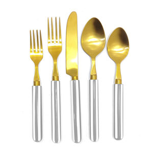 Mejor venta al por mayor de alta calidad de acero inoxidable chapado en oro boda restaurante juegos de cubiertos mango de resina negra juego de cubiertos - Product Image 6