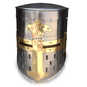 Casco Cruzado Medieval Artesanal con Diseño de Cruz de Latón Armadura Tradicional de Acero Suave para Disfraces y Decoración Precios Al por Mayor - Product Image 1