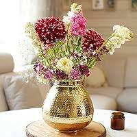 Jarrón de Mesa Redondo Dorado Vintage de Aluminio Martillado, Jarrón Decorativo Moderno para el Hogar, Bodas, Navidad, Flores - Product Image 2