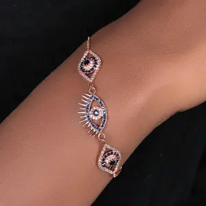 14K <b>Gold</b> Evil Eye <b>Bracelet</b> for Women Rhodium Plated with Diamond and Pearl Protective Jewelry <b>Rose</b> <b>Gold</b> Braclet or Bangles - Product Image 1