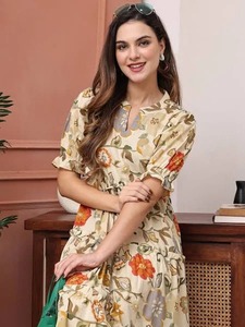 Vestido de algodón con estampado Digital indio para mujer, estampado Floral hecho a mano, ropa informal bohemia de verano, tela Natural, regalo perfecto hasta la rodilla - Product Image 3