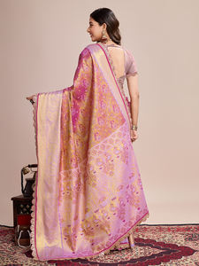 Présentant 100% acrylique KANJIVARAM Semi soie Saree respirant enchanteur pour les grands mariages indiens éclaircit votre peau All-Jari - Product Image 3