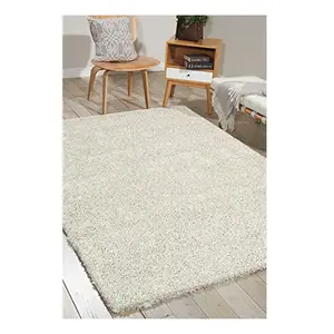 Factory Direct Super Soft Collection Modern Abstract Area white ivory Rug and Shaggy Carpet 4x5 feet