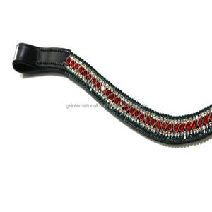 5 filas de lujo verde rojo y cristales transparentes CADENA DE Metal hecha a mano elegante banda de frente de caballo de cuero genuino para brida en mazorca completa - Product Image 3