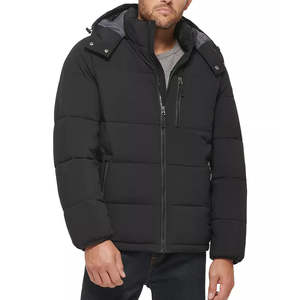 Mens Outdoor Extreme Cold Winter Denim Puffer Jacket Zipper Pattern <b>Thick</b> <b>Quilted</b> Thermal Padding Heavy Warm Insulated Weather - Product Image 1