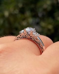 Anillo de Diamantes Cultivados en Laboratorio con Corte Redondo, Estilo Milgrain, Tres Piedras, Oro Blanco de 14k, Regalos de Aniversario, Joyería Fina E/VS - Product Image 5