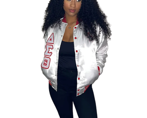Nueva Chaqueta Varsity de Lona Satinada Profesional al por Mayor, Chaqueta de Béisbol Bordada para Mujer, Invierno - Product Image 6
