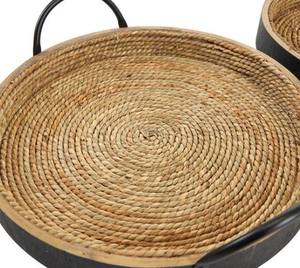 ถาดหญ้าทะเลทรงกลมทำด้วยมือพร้อมที่จับโลหะสีดำแข็งแรงสำหรับการจัดและตกแต่งบ้านจากเวียดนาม - Product Image 6