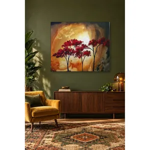 Impression sur toile d'arbres à feuilles rouges Fida dans la lumière dorée - Product Image 1