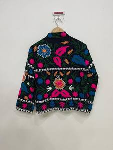Cotton Suzani Embroidery Jacket <b>Women</b> Short <b>Coat</b> Handmade Boho Winter Wear Fashion Gift <b>For</b> Her - Product Image 2