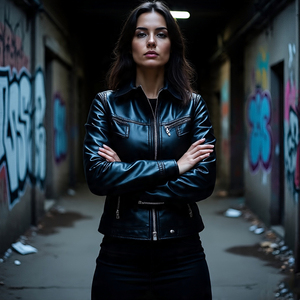 Venta al por mayor señoras recortadas de piel de oveja chaquetas de cuero de la motocicleta | Mujeres Streetwear mangas desmontables Chaqueta corta de cuero del motorista - Product Image 1