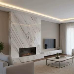 Dalles de marbre en pierre naturelle indienne - Design moderne, couleur blanc neige, texture avec veines de bois blanches, finition polie pour salon - Product Image 5