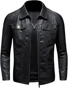 Venta caliente Tela de cuero Cremallera intencional en toda la chaqueta negra Chaqueta de cuero con cremallera para hombres - Product Image 1