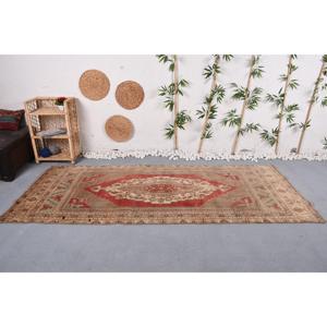 พรมตุรกี ขนาด 3.8x9.3 ฟุต พรมวินเทจสีแดงเบจ ลายต้นไม้และพืช - Product Image 2