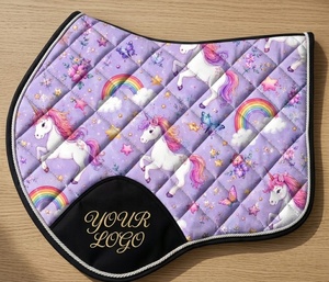Ensemble d'équitation imprimé licorne violette : tapis de selle, cache-mouches, protège-ventres, protège-encoches, bandages de polo – Ensemble assorti polyvalent - Product Image 2