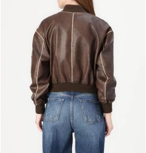 แจ็กเก็ตหนังแท้แฟชั่นตามสั่งของผู้หญิง2025ขายดีเสื้อแจ็กเก็ตหนังแท้สไตล์ระบายอากาศพิมพ์โลโก้ได้ตามต้องการ - Product Image 3