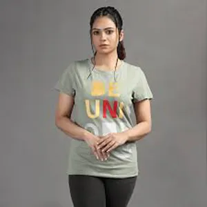 Camisetas informales para mujer con logotipo personalizado 100% algodón con estampado de patrón Vintage de secado rápido, camisetas de manga corta con cuello redondo, colores sólidos - Product Image 2