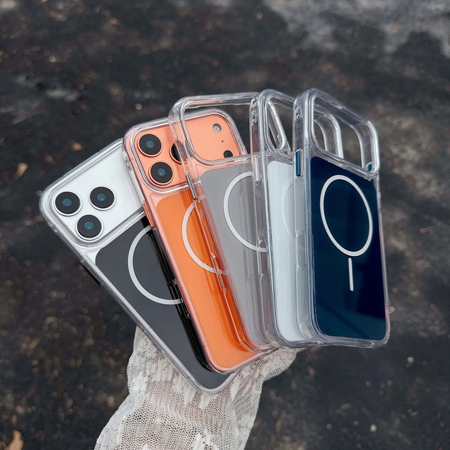 Magnetic Full Cover Shockproof Anti-Drop Protection Clear Colored Phone Case for iPhone 17 Air 13 14 15 16 12 11 Pro Max Plus