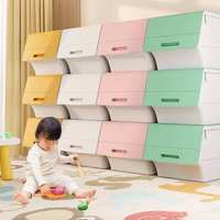 Boîte de rangement pour jouets, organisateur en plastique PP, bac de rangement empilable, couvercle à rabat avant, grande capacité, boîte de rangement pour la maison