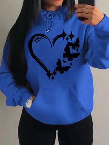 Drop Shoulder Combinación de amor y patrón de mariposa Hoody Mujeres Hip Hop Street Hoodies Ropa Vintage Multicolor Hoodie - Product Image 3
