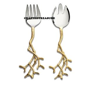 Juego de Cubiertos de acero inoxidable con mango de diseño martillado dorado, esparcidor Manual de mantequilla de queso para restaurante, Hotel, uso de servicio - Product Image 4