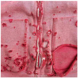 Sudadera con Capucha Personalizada para Hombre, 100% Algodón, Estilo Desgastado, Gruesa, Rasgada, Vintage, Lavada, Desteñida, con Cierre Completo, Holgada, Lisa, para Invierno - Product Image 2