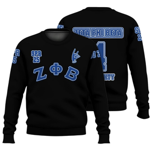 Zeta Phi รุ่นเบต้าเสื้อกันหนาวปักลายคอกลมสำหรับผู้หญิงสีฟ้า1920ตัวอักษรกรีก - Product Image 3