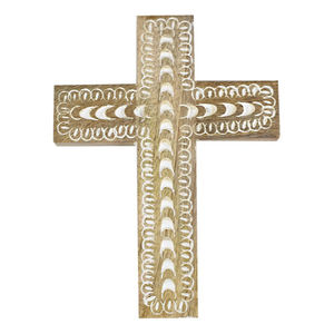 Croix murale en bois sculptée à la main de grande qualité avec motif floral et fretwork de feuilles Vintage Religieux Home Decor Tenture murale - Product Image 2