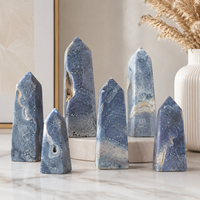 Menara Kristal Karang Biru Batu Alam Polesan Berkualitas Tinggi, Obelisk Dekoratif untuk Koleksi, Rumah, Kantor, dan Hadiah