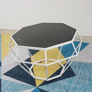 Contemporary Tempered Glass Diamond <b>Sofa</b> <b>Table</b> with White Frame and Black Tempered Glass Top - Product Image 2