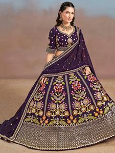 Estilo moderno Heavy High on Demand Amazing Color Wedding Wear Georgette con lentejuelas y Resham Work Lehenga Choli Work para la venta - Product Image 4