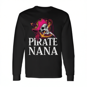 Camiseta de manga larga Pirate Nana Grandma con diseño de calavera y espadas en color rosa - Product Image 2