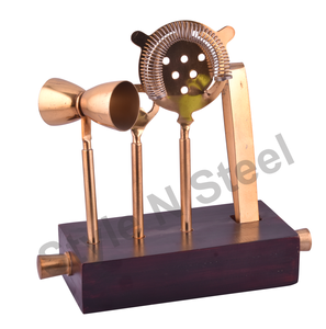 Juego de herramientas de barra de acero inoxidable de 5 piezas Premium con soporte de madera de diseño clásico elegante Embalaje de caja de regalo de grabado exterior - Product Image 2