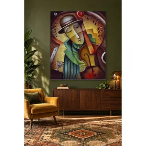 Fida Cellist avec chapeau et violoncelle rouge, impression sur toile cubiste - Product Image 2