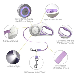 Tali anjing LED dapat ditarik otomatis, lampu sentuh, anjing Anda aman di malam hari tipe kerah 5M/16 kaki kualitas tinggi - Product Image 6