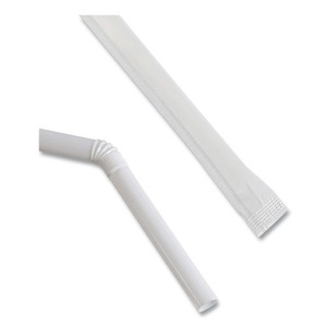 Boardwalk 7.75 In. Pailles à boire en plastique flexibles enveloppées, blanches - 20 paquets/carton - Product Image 5