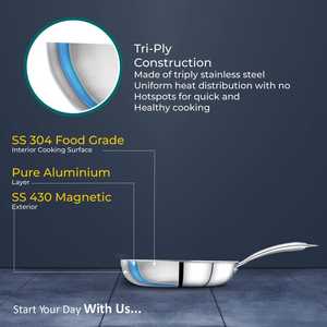 Poêles à frire à poignée rivetée en acier inoxydable sans couvercle Design durable et brillant en argent exotique Batterie de cuisine de qualité alimentaire facile à nettoyer - Product Image 6