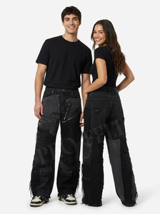 Pantalones Cargo de Mezclilla con Parches Desgastados, Estilo Urbano, Pierna Ancha, Personalizados para Mujer, Venta al por Mayor, Fabricación Personalizada OEM ODM - Product Image 6