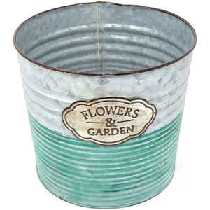 Antique Finish Galvanized Metal Planter Ribbed Zinc Tub for Succulents & Herbs Farmhouse Patio Flower Pot with Jute Handles - Product Image 3