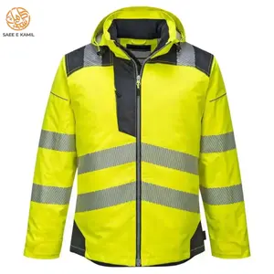 OEM kış kapşonlu ayrılabilir yansıtıcı ceket güvenlik koruma yağmur emniyet iş giysisi çok cepler ile su geçirmez ceket