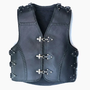 Gilet de motard en cuir sans manches pour homme, tendance, avec boutons-pression et détails cousus, pour toutes les saisons. - Product Image 1