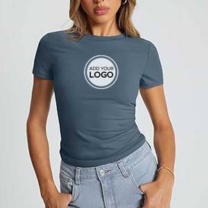 Camisetas de mujer con logotipo personalizado suave activo para mujer, camiseta de entrenamiento de Yoga ligera con cuello redondo de algodón suave activo para mujer - Product Image 6